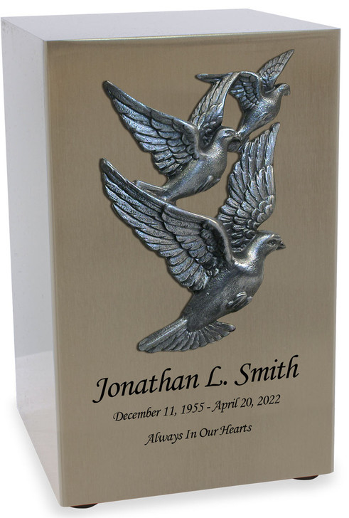 Doves In Flight Applique Pewter Finish Beaumont Cremation Urn