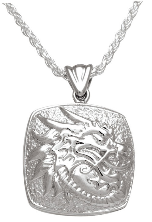 Dragon Cushion Sterling Silver Cremation Jewelry Pendant Necklace