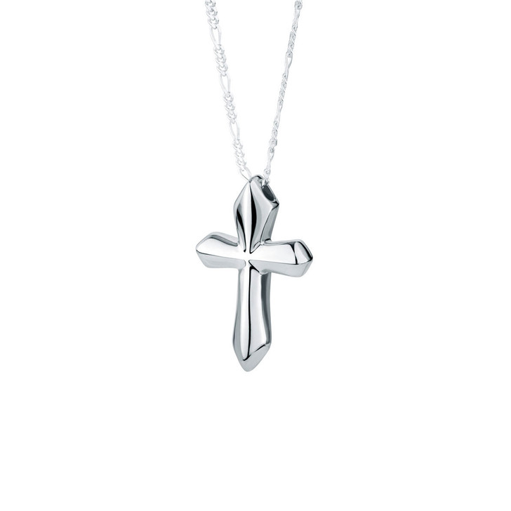 Edged Cross Sterling Silver Cremation Jewelry Pendant Necklace