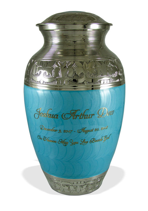 Elegant Baby Blue Fleur-de-Lis Keepsake Brass Cremation Urn