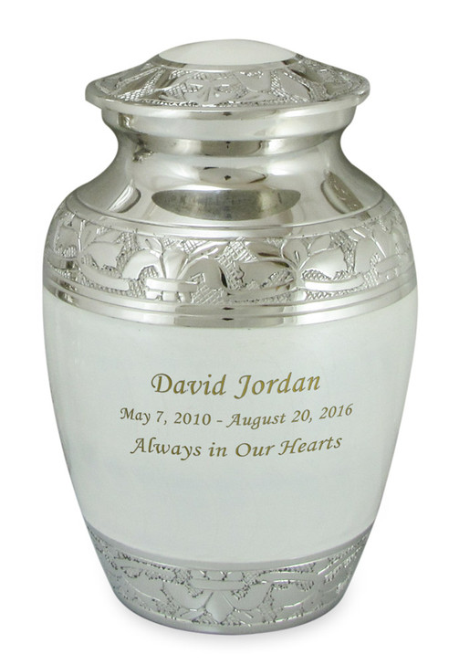 Elegant White Fleur-de-Lis Medium Brass Cremation Urn