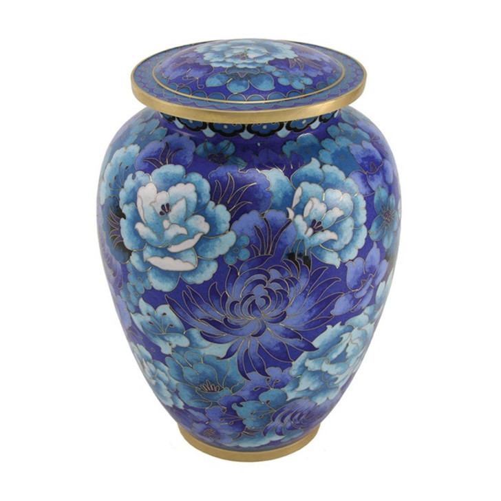 Elite Floral Garden Blue Cloisonne Brass Cremation Urn