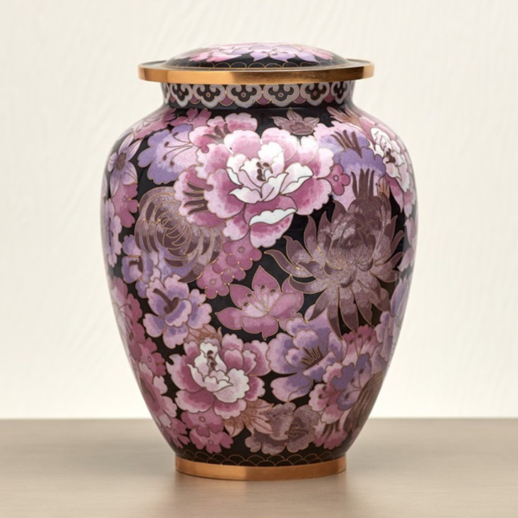 Elite Floral Garden Blush Cloisonne Brass Cremation Urn