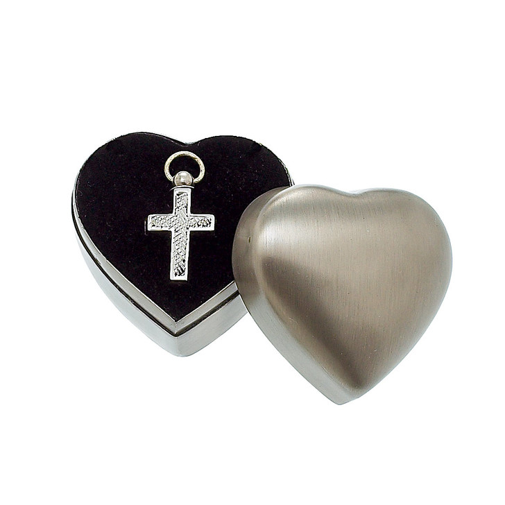 Etched Silver Brass Cross Memorial Keepsake Cremation Pendant Jewelry