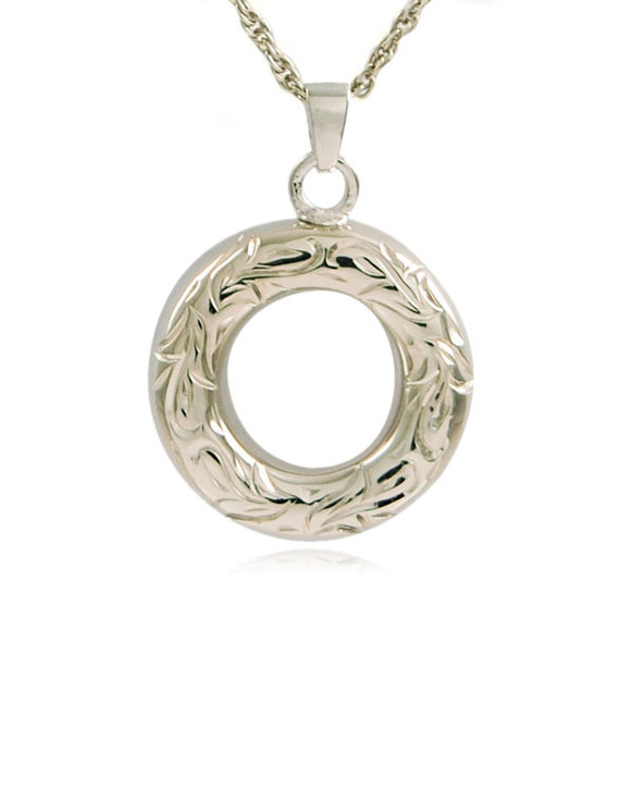 Etched Wreath Sterling Silver Cremation Jewelry Pendant Necklace