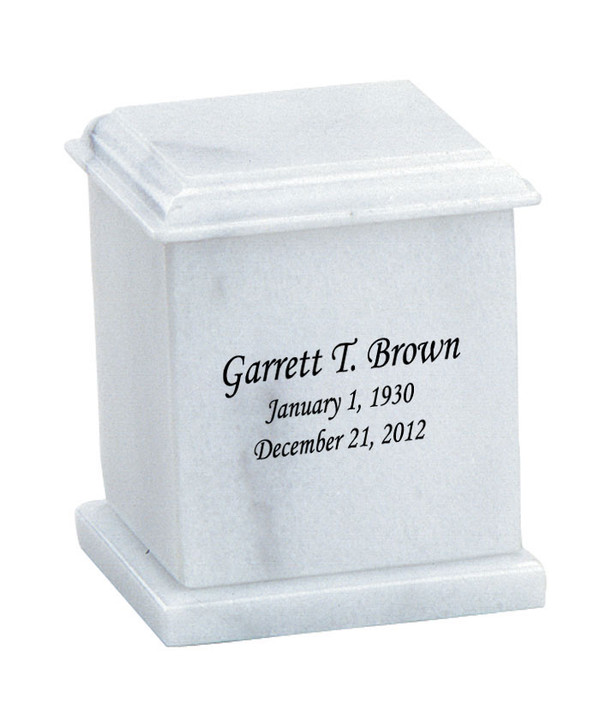 Evermore Memory Square White Marble Engravable Keepsake Cremation Urn