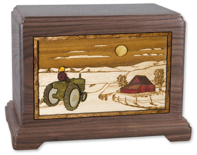 Farm and Tractor with 3D Inlay Walnut Wood Hampton Cremation Urn