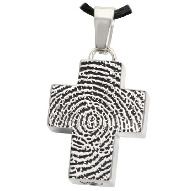 Fingerprint Classic Cross Stainless Steel Memorial Cremation Pendant Necklace