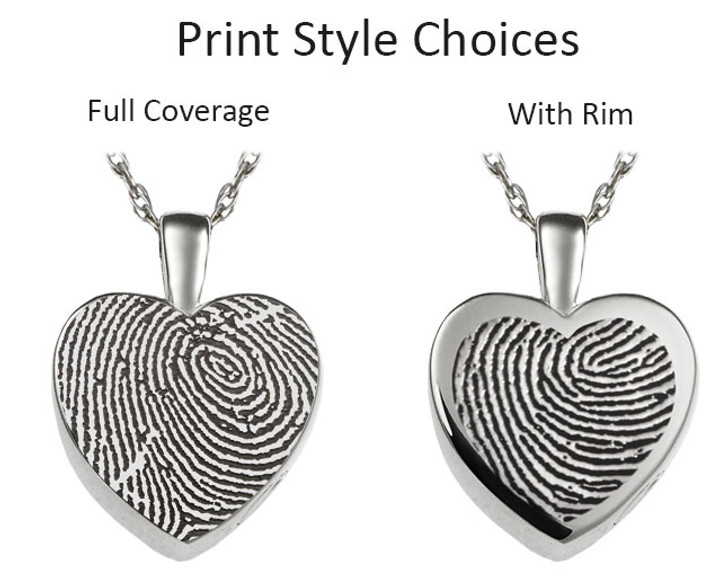 Fingerprint Petite Heart Sterling Silver Memorial Cremation Pendant Necklace