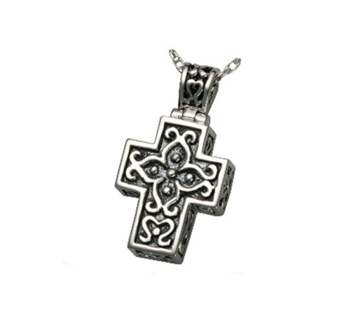 Filigree Cross Cremation Jewelry in Sterling Silver