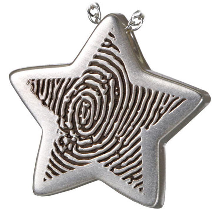 Fingerprint Classic Star Sterling Silver Memorial Cremation Pendant Necklace