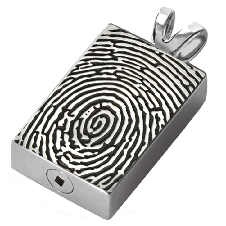 Fingerprint Rectangle Stainless Steel Memorial Cremation Pendant Necklace