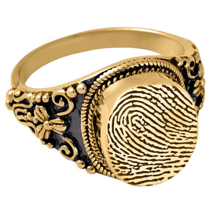Fingerprint Round Solid 14k Gold Memorial Cremation Ring