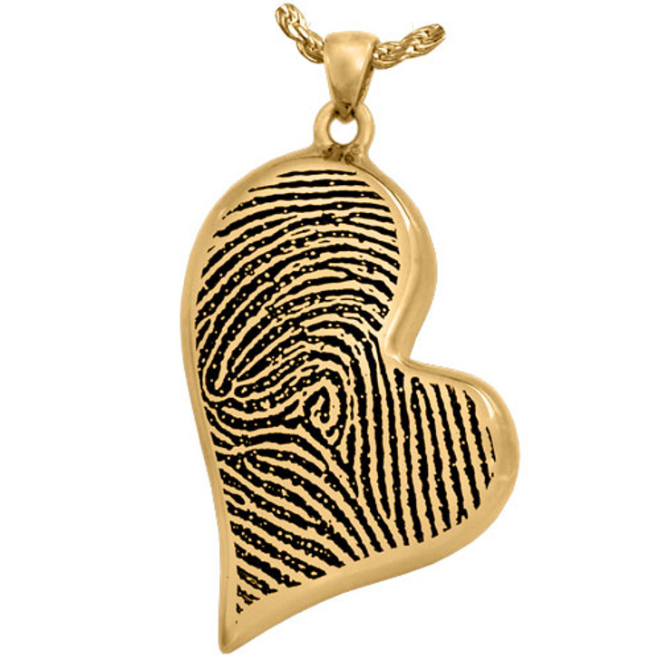 Fingerprint Teardrop Heart Solid 14k Gold Memorial Cremation Pendant Necklace