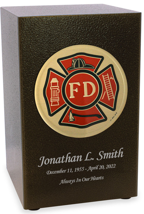 Firefighter Antique Bronze Finish Beaumont Cremation Urn with Color Service Emblem
