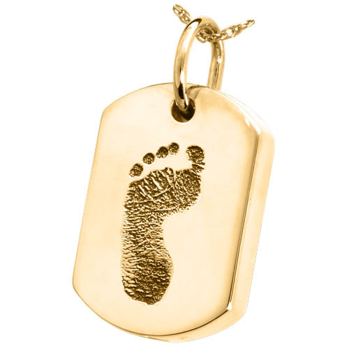 Footprint Dog Tag Solid 14k Gold Memorial Cremation Pendant Necklace