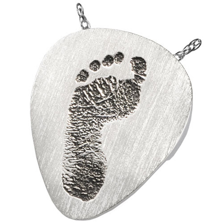 Footprint Guitar Pick Sterling Silver Memorial Cremation Pendant Necklace
