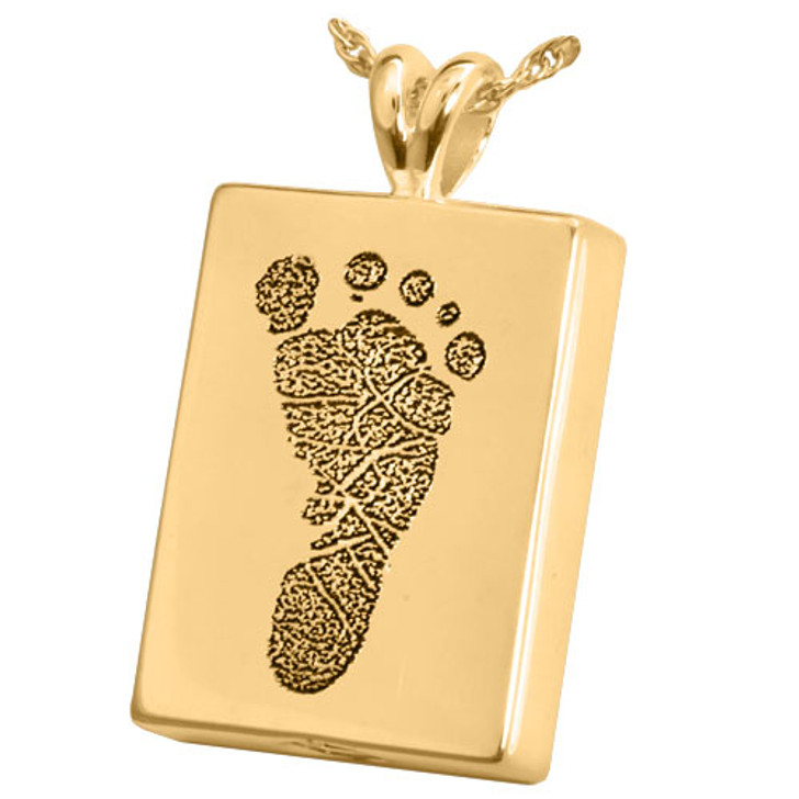 Footprint Rectangle Solid 14k Gold Memorial Cremation Pendant Necklace