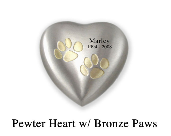 Brown Paw Print Heart Teddy Bear Pet Urn