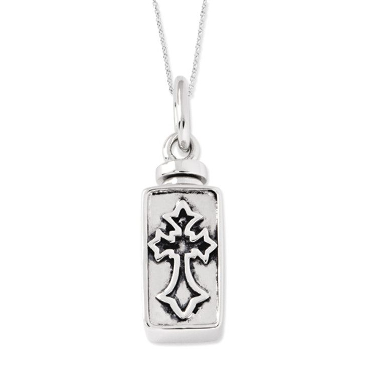 Framed Cross Antiqued Sterling Silver Cremation Jewelry Necklace