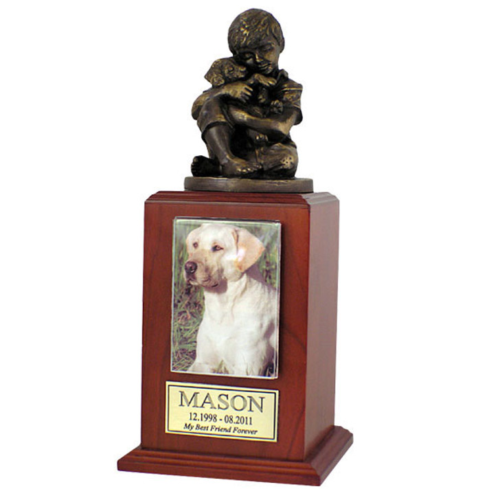 Small Friends Forever Photo Cherry Wood Pet Cremation Urn
