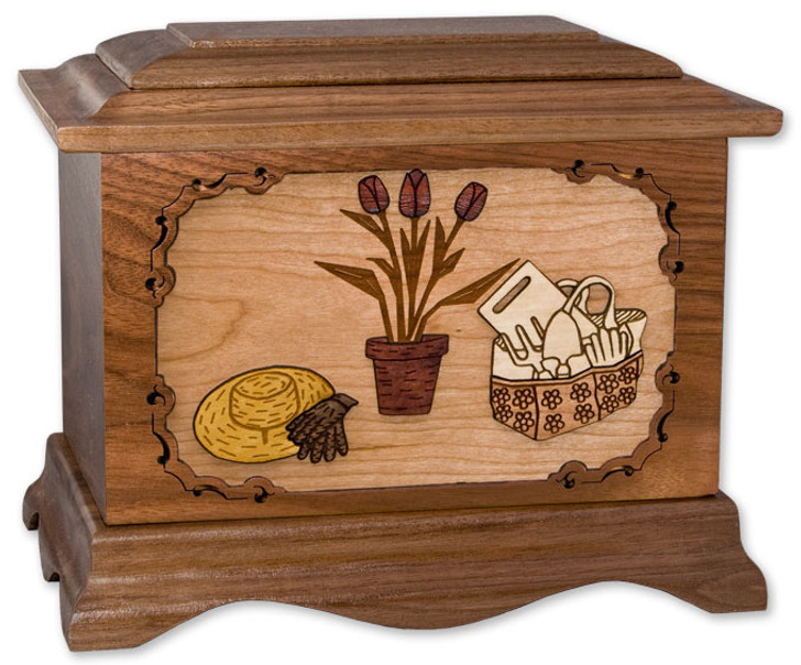 Gardener with 3D Inlay Walnut Wood Cremation Urn