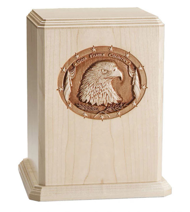 God Family Country Patriot Maple Wood Cremation Urn
