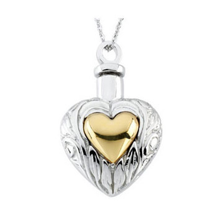 Gold Heart in Heart Sterling Silver Cremation Jewelry Necklace