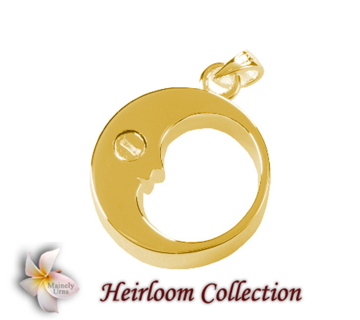 Goodnight Moon Cremation Jewelry in Solid 14k Yellow Gold or White Gold