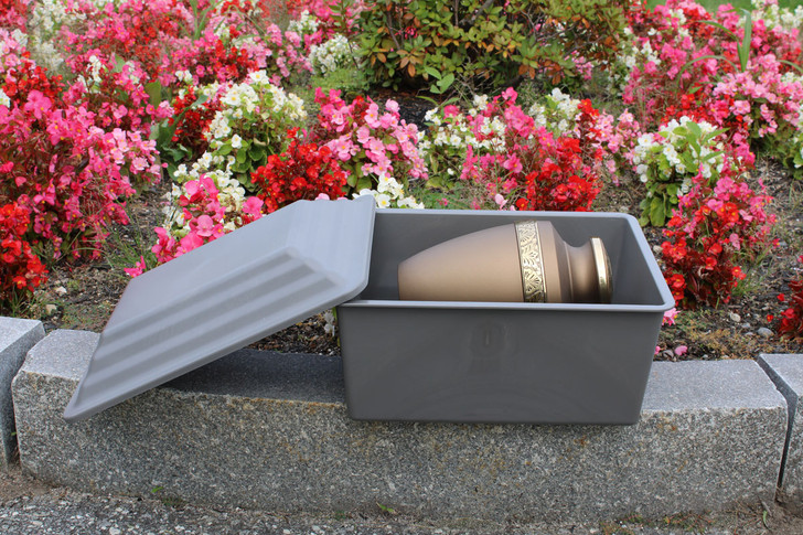 Gray Safeguard Cremation Urn Vault - Injection Molded ABS Burial Vault - Made in the U.S.A.