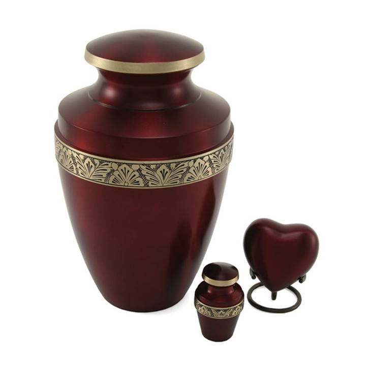 Grecian Crimson Heart Brass Keepsake Cremation Urn - Engravable