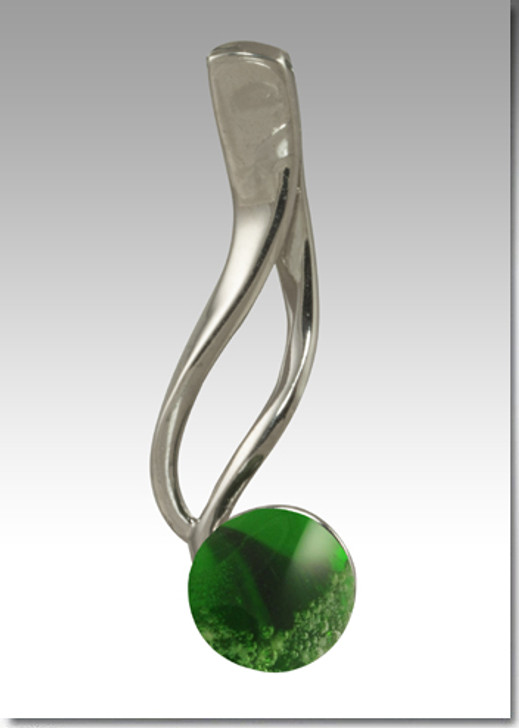 Green Tempo Pearl Cremains Encased in Glass Sterling Silver Cremation Jewelry Pendant