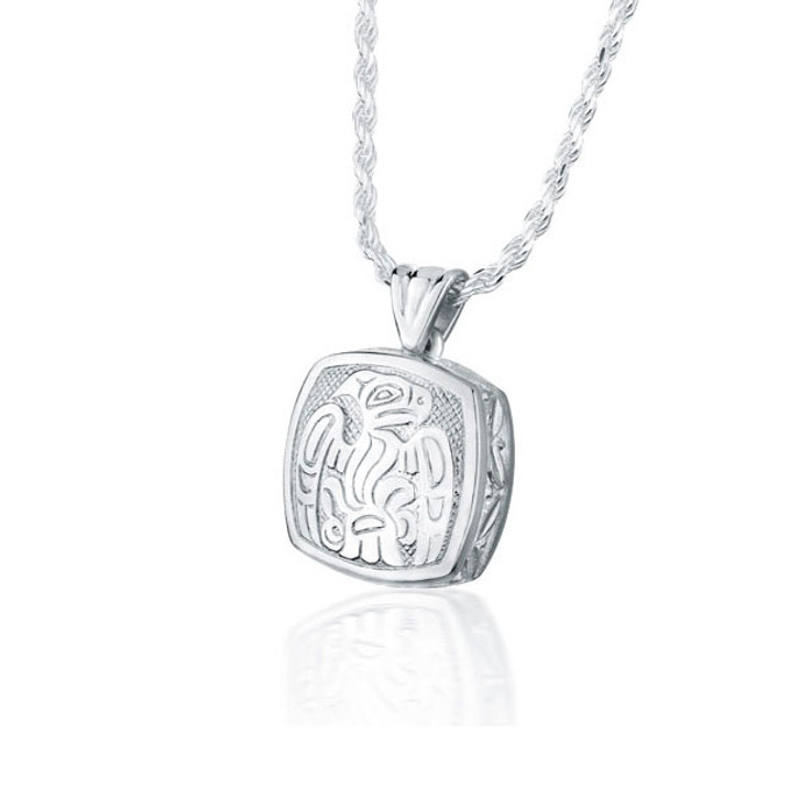 Haida Eagle Cushion Sterling Silver Cremation Jewelry Pendant Necklace