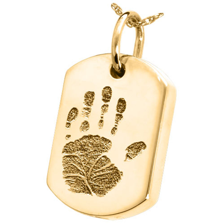 Handprint Dog Tag Solid 14k Gold Memorial Cremation Pendant Necklace