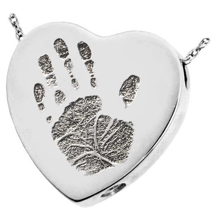 Handprint Heart Slider Sterling Silver Memorial Cremation Pendant Necklace