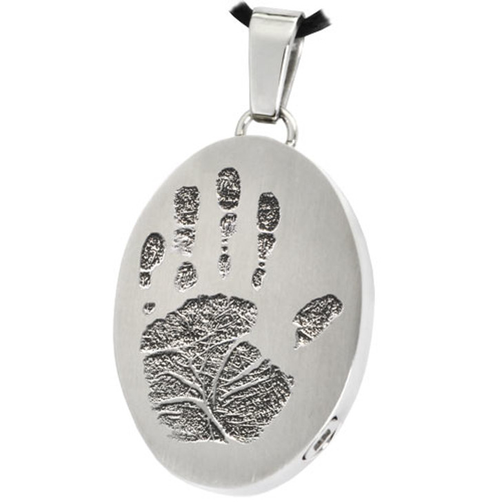 Handprint Oval Stainless Steel Memorial Cremation Pendant Necklace