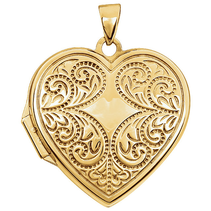 Heart Flourish 14k Yellow Gold Memorial Locket Jewelry Necklace