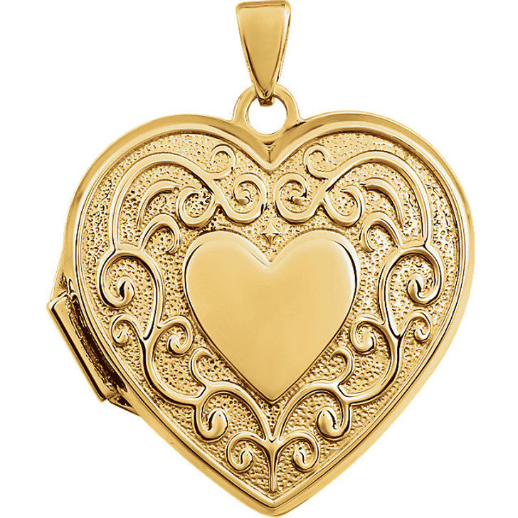 Heart in Heart with Vines 14k Yellow Gold Memorial Locket Jewelry Necklace