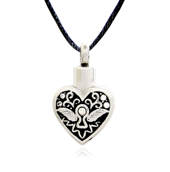 Heart Locket Necklace Angel & Crystals Sterling Silver