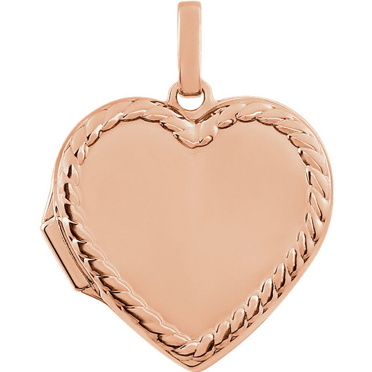Heart with Rope Border 14k Rose Gold Memorial Locket Jewelry Necklace