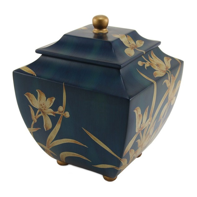 Indigo Hand Painted Orchid Cremation Urn