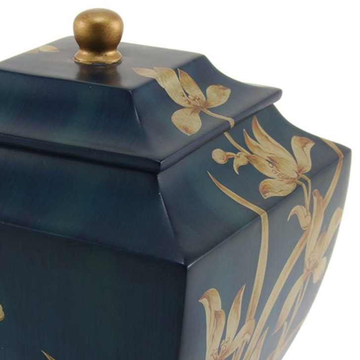 Indigo Hand Painted Orchid Cremation Urn