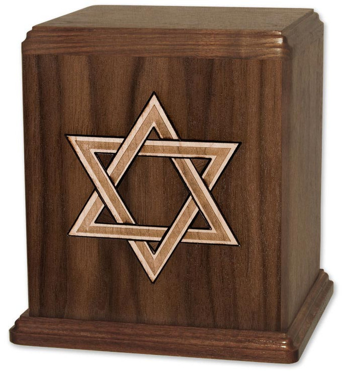 Inlayed Star of David Walnut Wood Cremation Urn