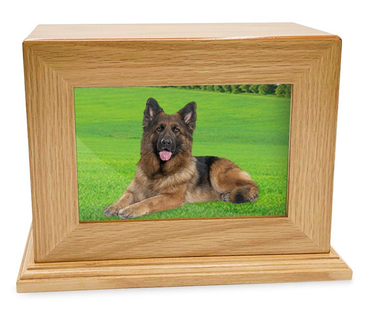 Horizontal Large Inset Photo Pet Oak MDF Urn