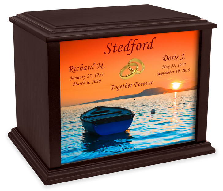 Joined Rings Boat at Sunset Eternal Reflections Wood Companion Cremation Urn