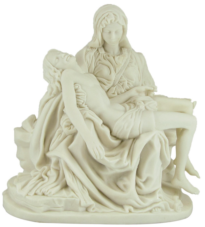 La Pieta Cherry Wood and Cold Cast White Alabaster Resin Cremation Urn