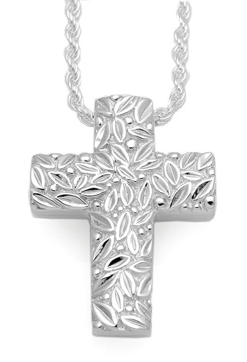 Leaves and Berries Cross Sterling Silver Cremation Jewelry Pendant Necklace