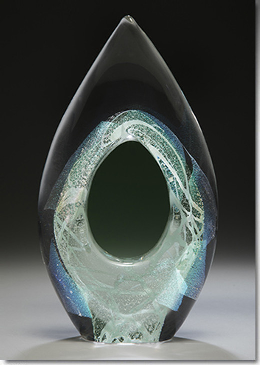 Light Aqua Perennial Flame Cremains Encased in Glass Keepsake Cremation Urn - Large