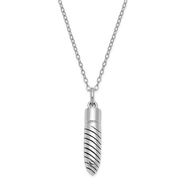 Lined Bullet Antiqued Sterling Silver Cremation Jewelry Pendant