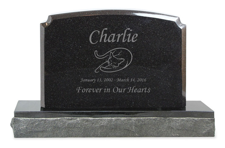 Lounging Cat Pet Upright Grave Marker Black Granite Laser-Engraved Memorial Headstone Design 4